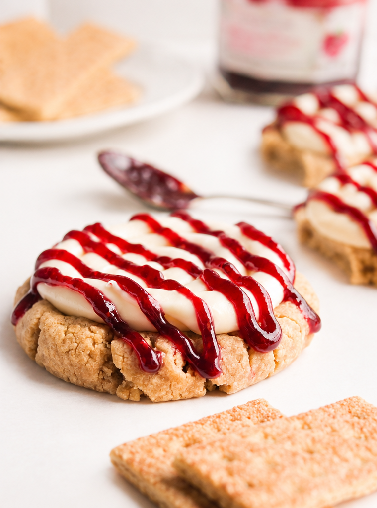 Raspberry cheesecake cookies with cream cheese frosting and raspberry drizzle