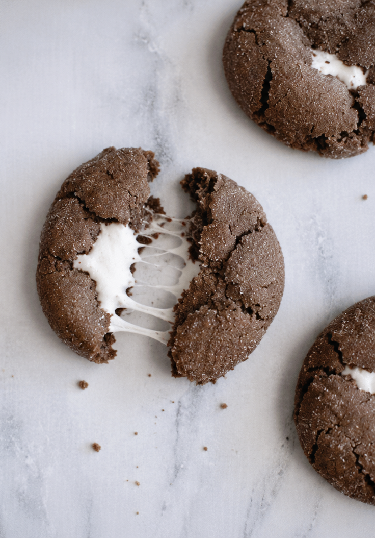 Chocolate cookies with gooey marshmallow centers