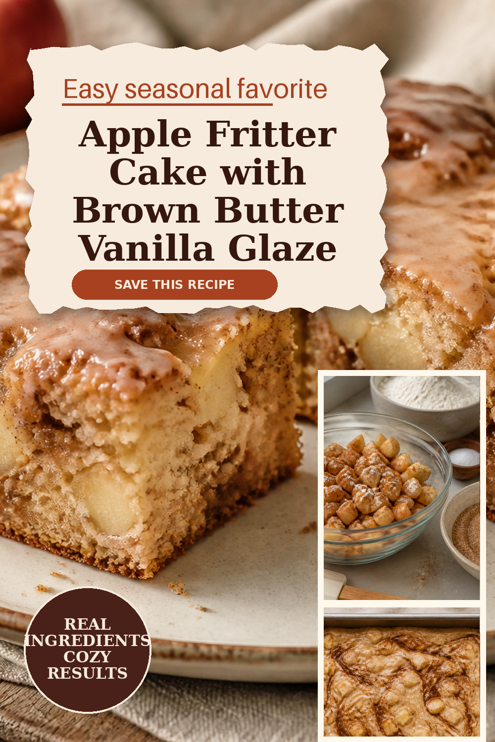 Apple Fritter Cake with Brown Butter Vanilla Glaze