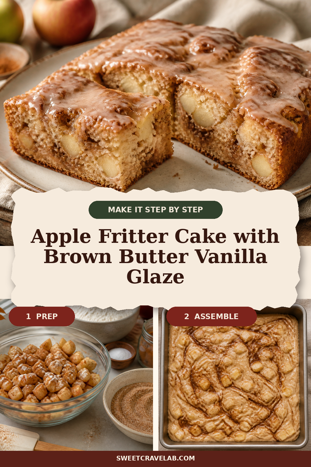 Cinnamon Ribbon Glazed Apple Cake (9x9 Square Snack Cake)