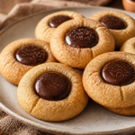Brown butter chai latte thumbprint cookies with dark chocolate chai-mud filling and chai sugar dusting