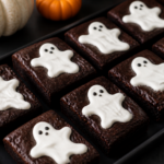 Black cocoa ghost brownies with piped marshmallow ghost tops and dot eyes