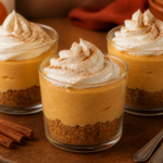 No-bake pumpkin pie cheesecake cups with spiced cookie crumb layer
