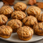Mini cinnamon streusel coffee cakes with brown butter glaze, finished and drizzled