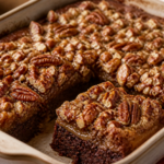 Pecan pie brownie bars with gooey maple caramel and toasted pecans