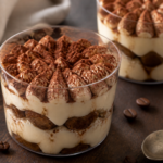 No-bake maple espresso tiramisu cups with cocoa-dusted tops and maple mascarpone swirls