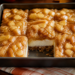 Finished no-bake caramel apple cheesecake bars in an 8-inch square pan