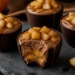 Caramel apple chocolate mousse cups with a thin chocolate shell