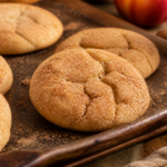 Apple cider reduction snickerdoodles coated in cinnamon sugar on a rustic surface