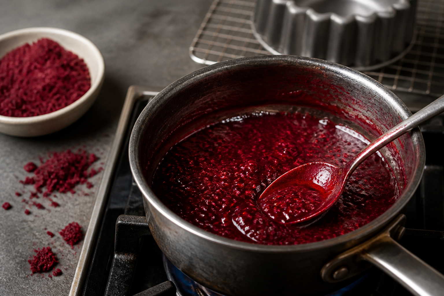 Raspberry drip application preparation in a saucepan