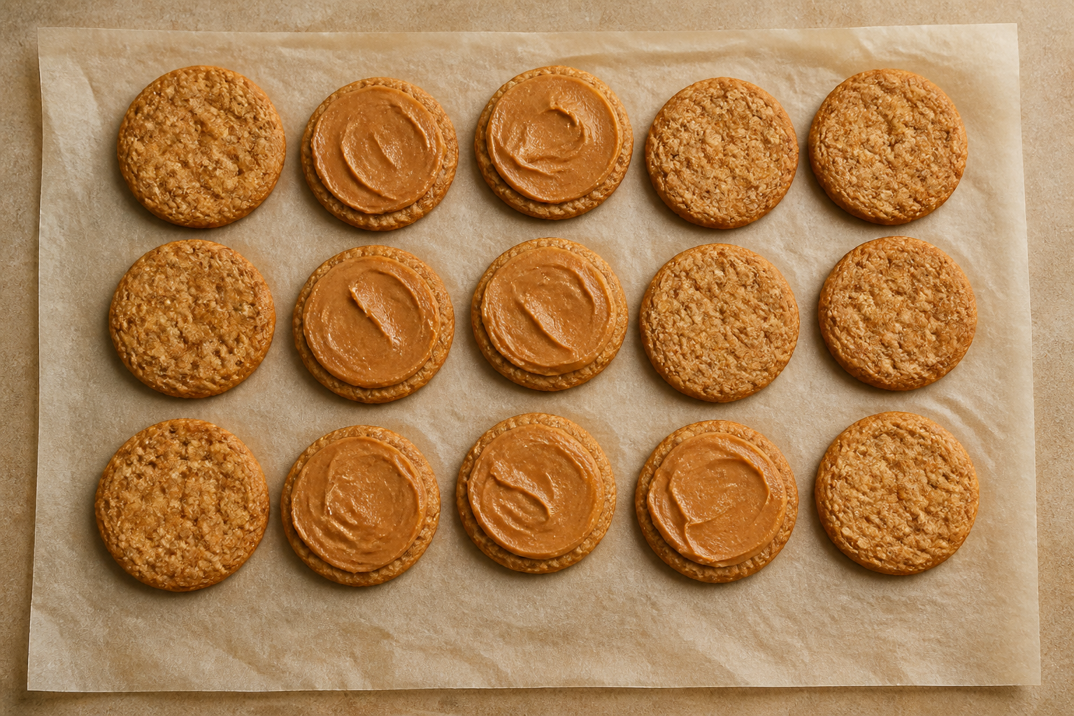 Baked maple oatmeal cookies with cinnamon maple filling ready to sandwich