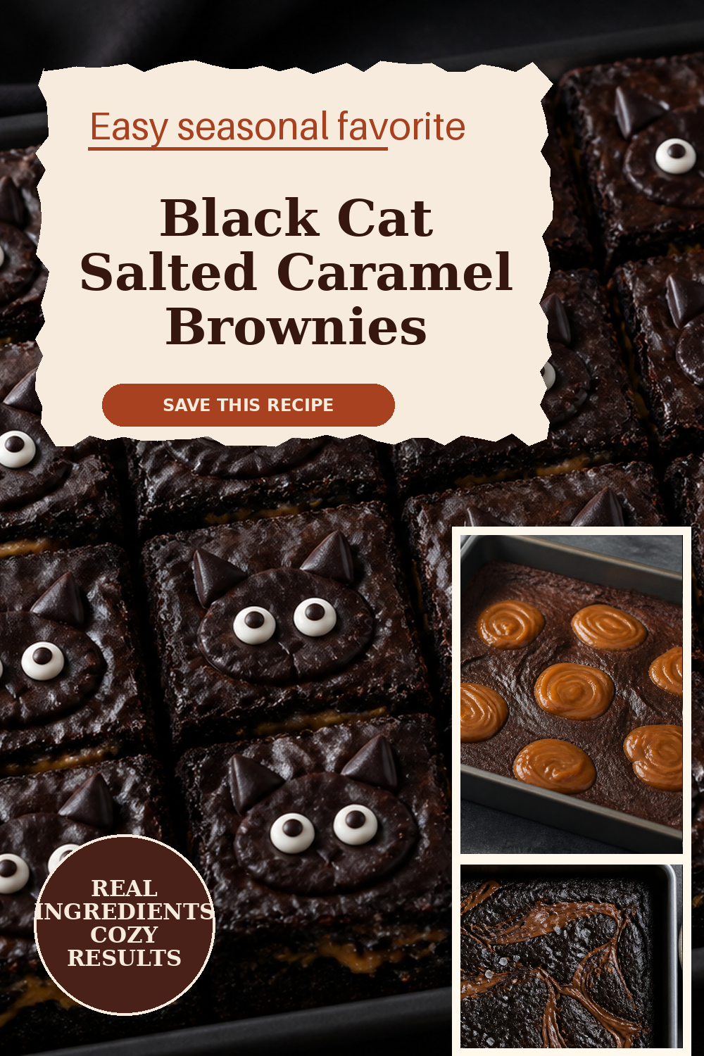 Black cat salted caramel brownies with black cocoa swirl