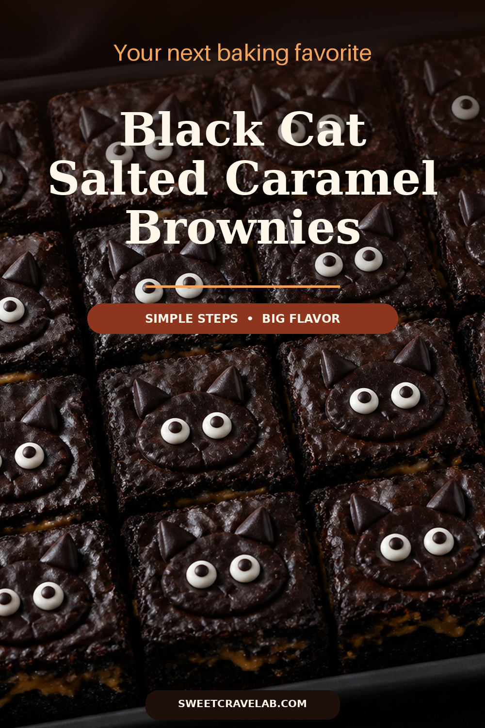 Halloween black cocoa brownies: salted caramel & cute cat faces