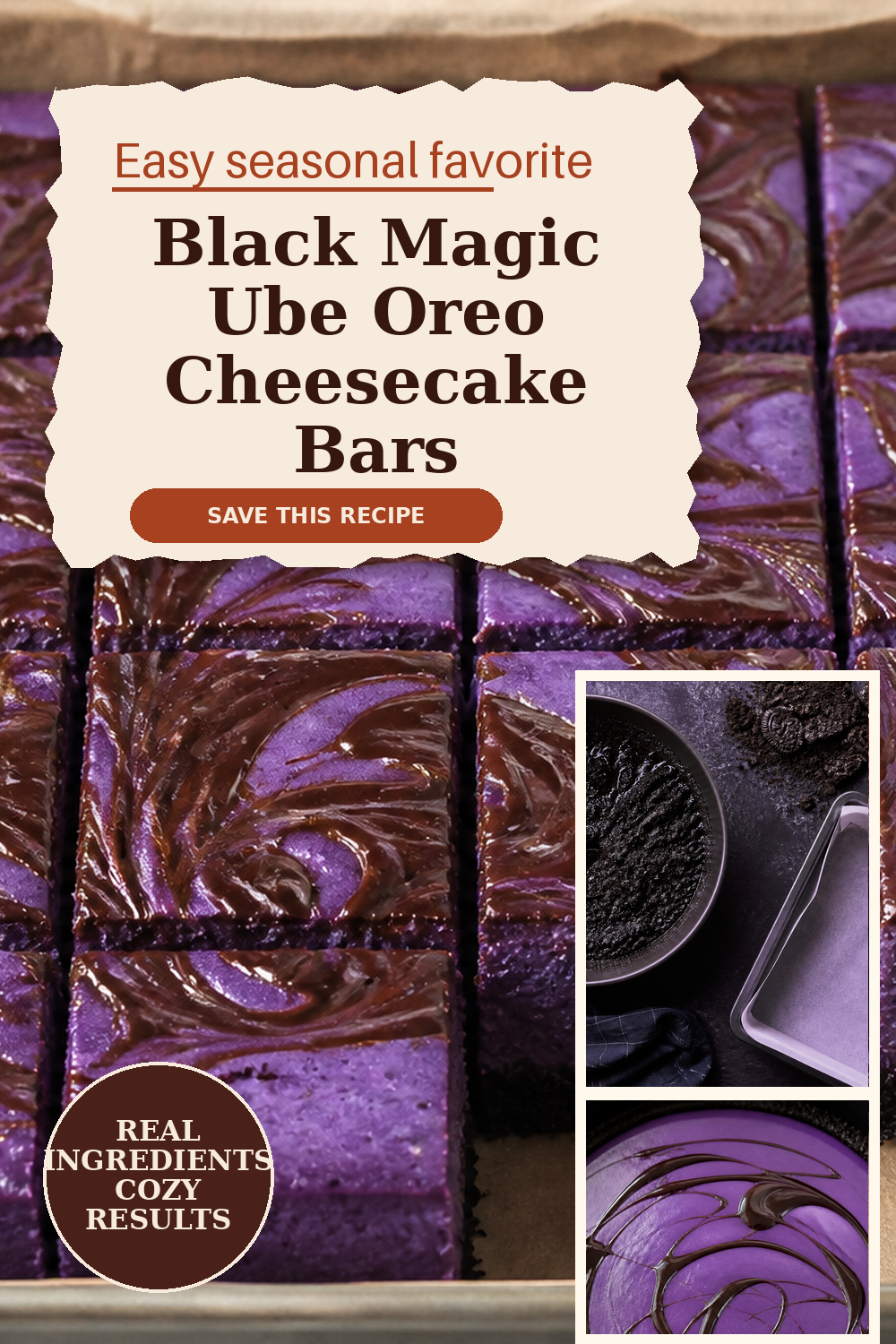 No-Bake Black Magic Ube Oreo Cheesecake Bars