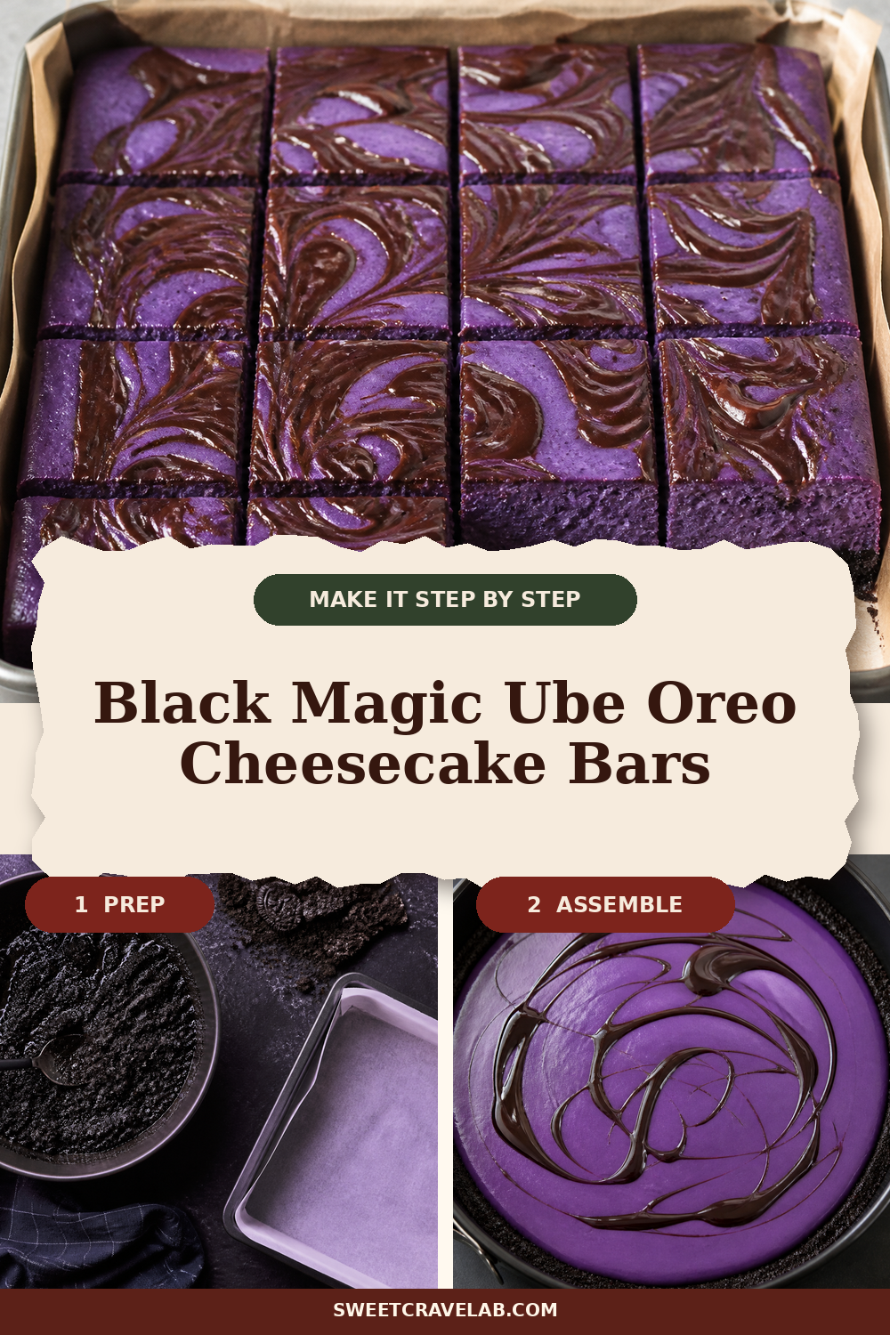 Easy Ube Cheesecake Swirl Bars (No Bake, Sliceable)