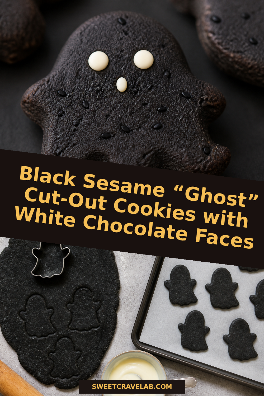 Halloween Ghost Cookies with Black Sesame Dough