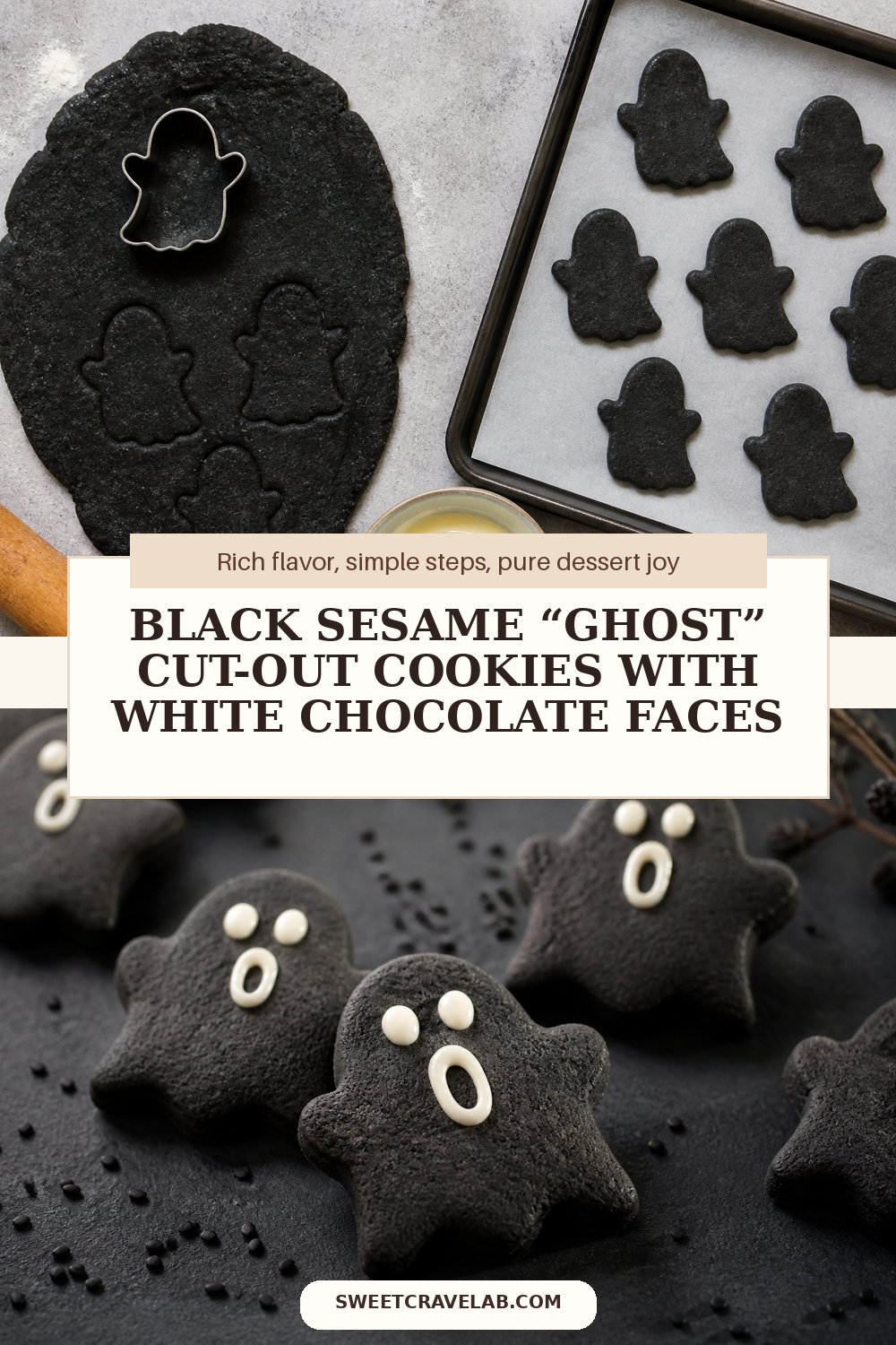 No Royal Icing Ghost Cookies with White Chocolate Eyes