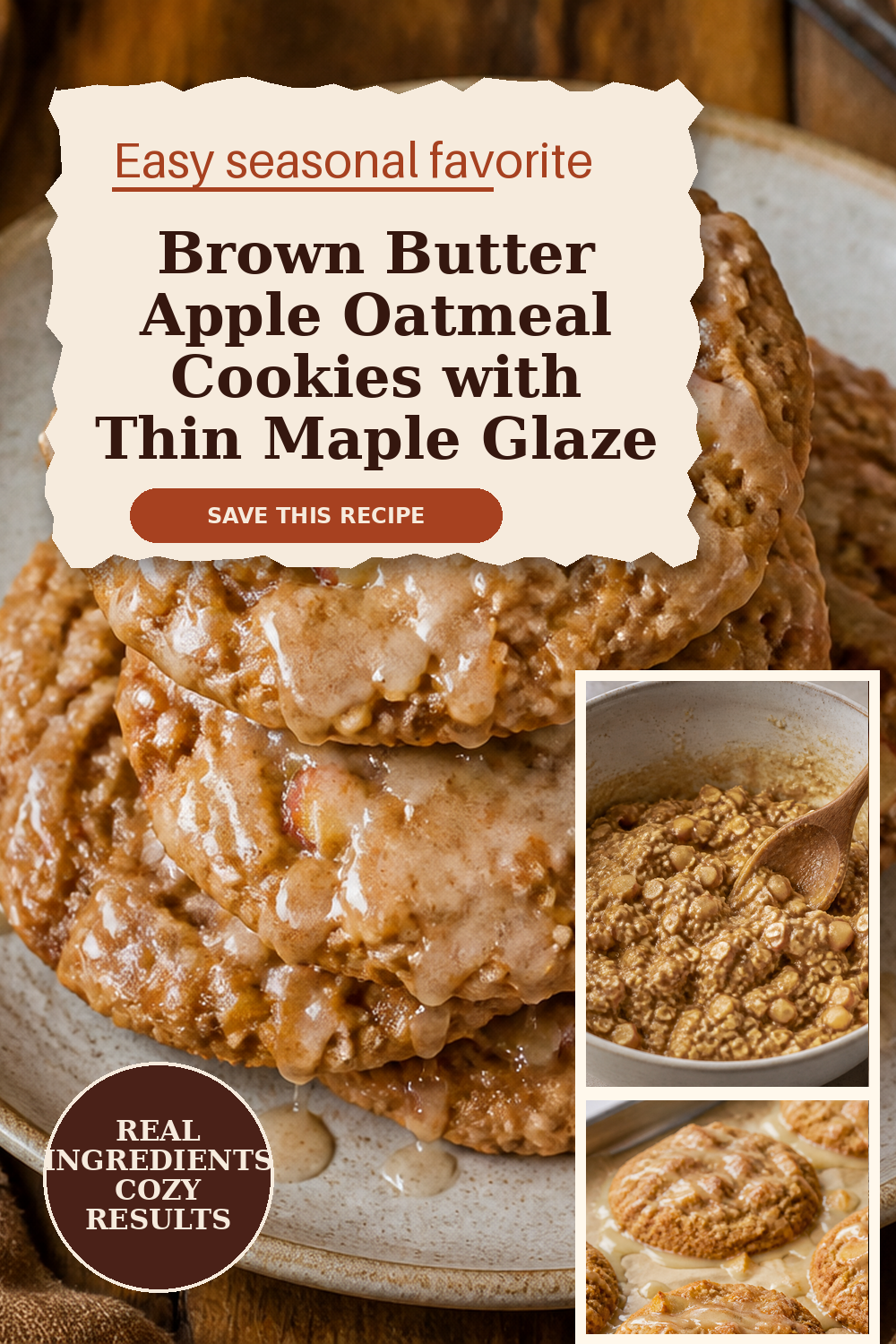 Brown Butter Apple Oatmeal Cookies with Maple Glaze