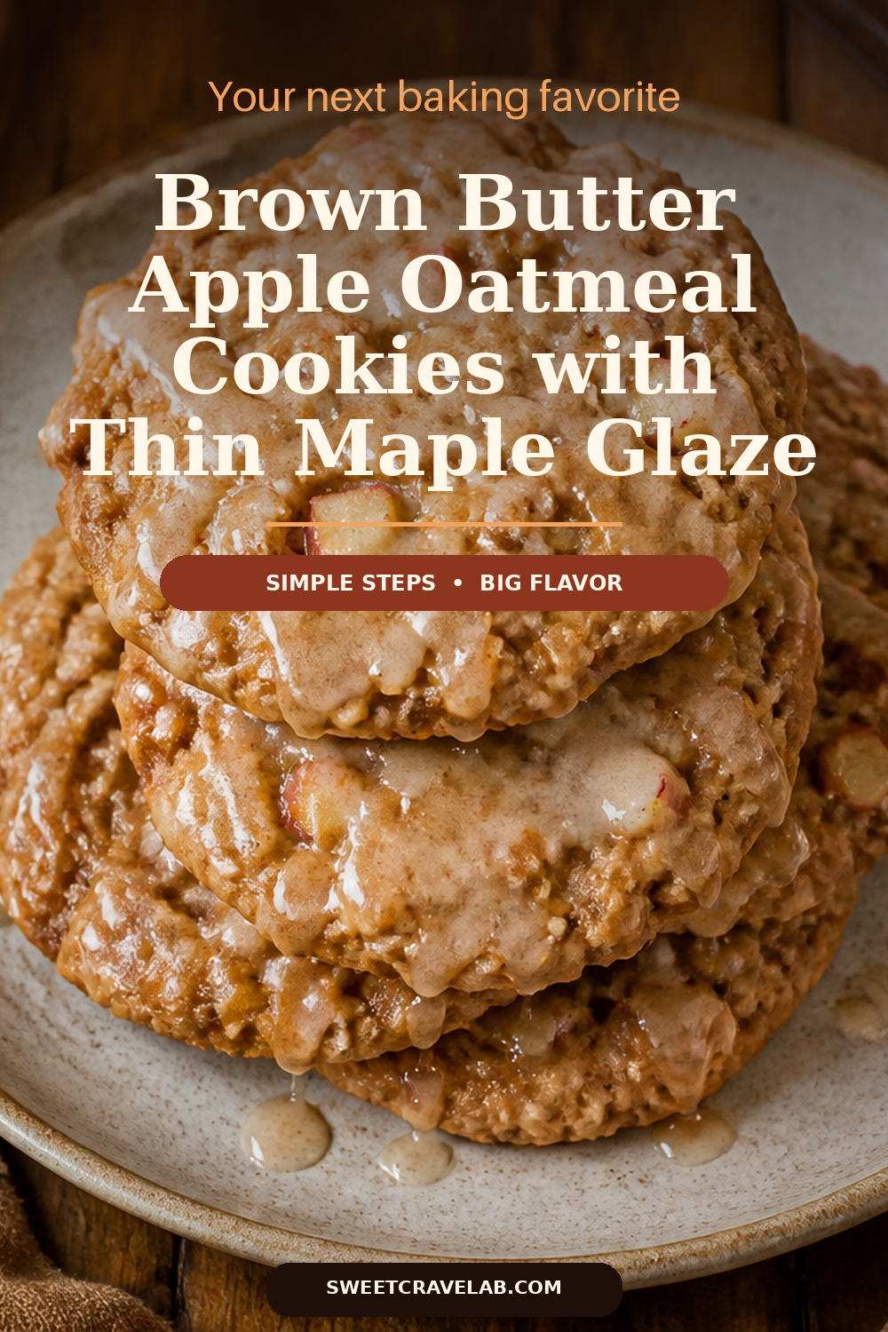 Brown Butter Apple Oatmeal Cookies with Thin Maple Glaze
