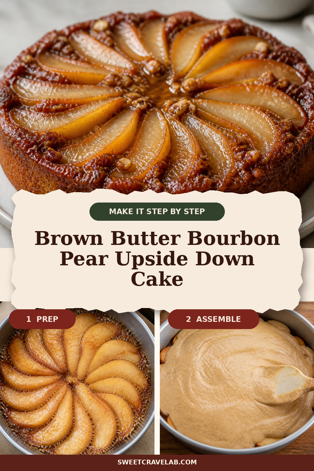 Caramelized Pear Upside Down Cake with Brown Butter