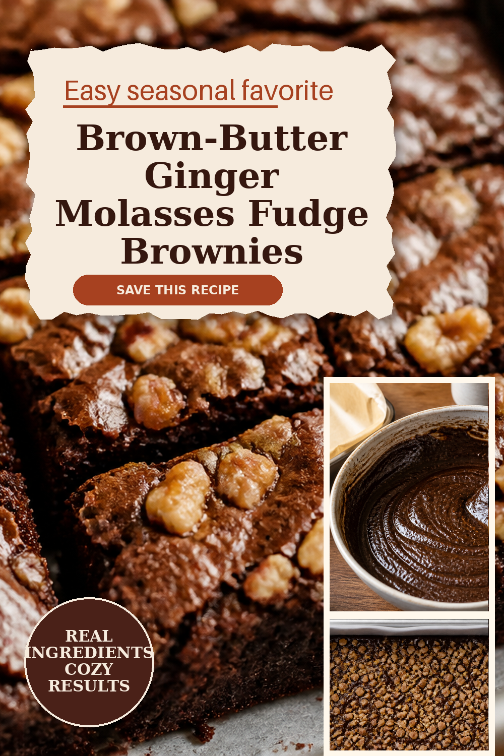 Ginger Molasses Brownies with Brown Butter & Walnut Crumble