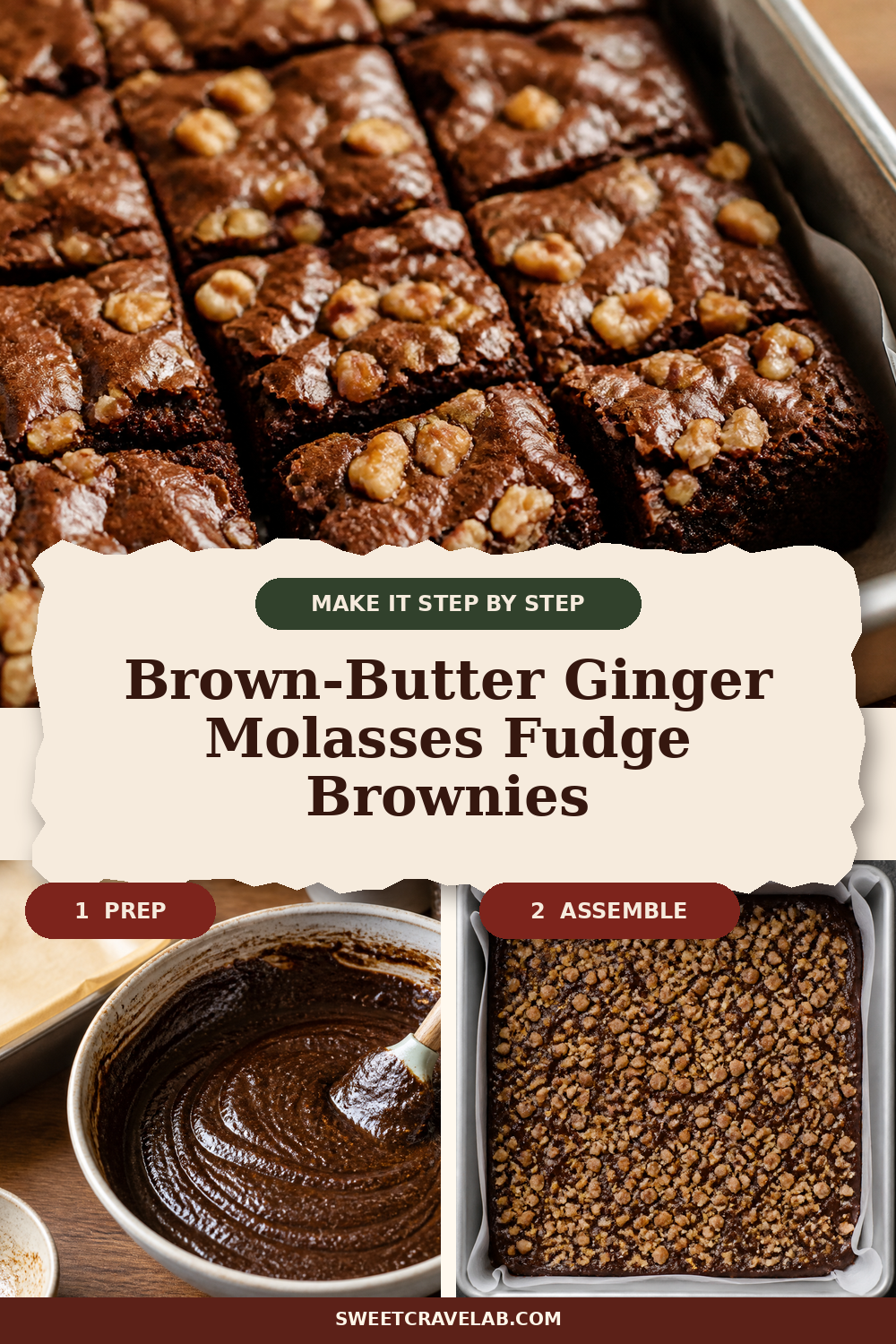 Brown Butter Ginger Molasses Fudge Brownies (Toasted Walnuts)