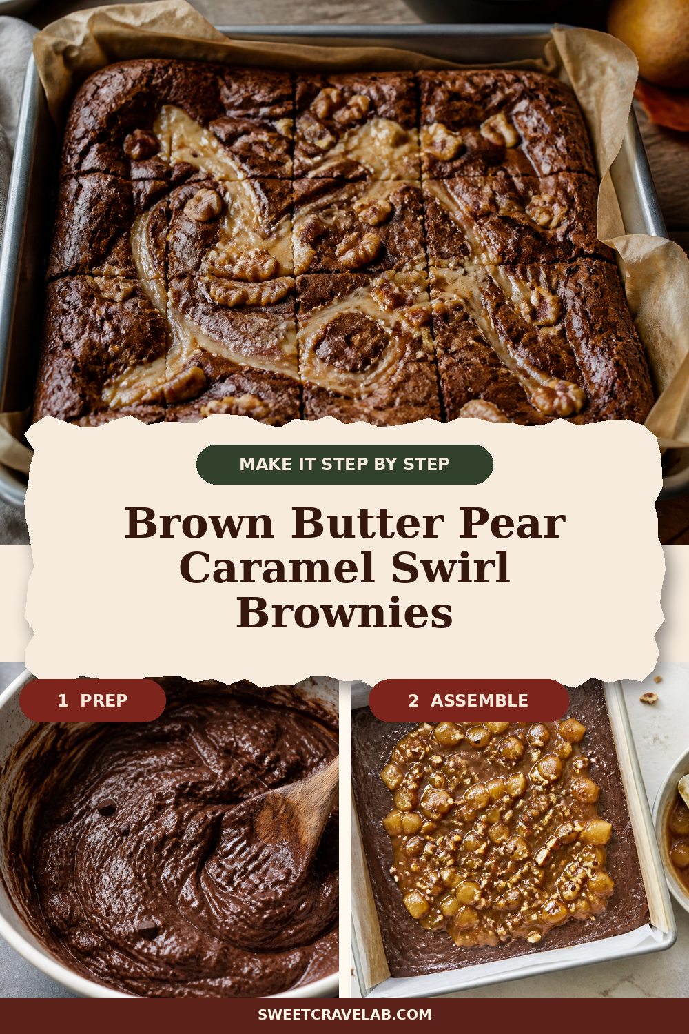 Fudgy Brown Butter Pear Brownies (Easy Swirl)