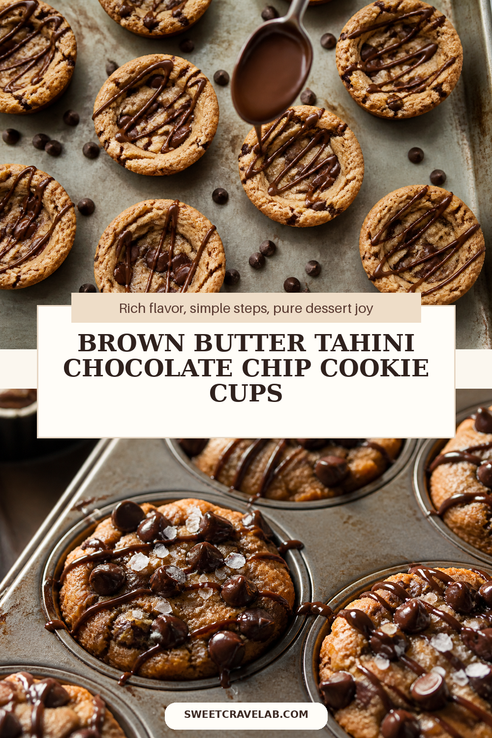 Muffin Tin Tahini Chocolate Chip Cookies with Flaky Salt
