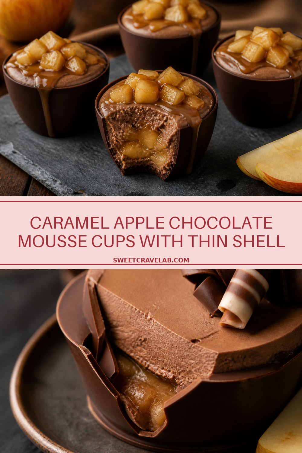 Caramel Apple Chocolate Mousse Cups with Thin Shell