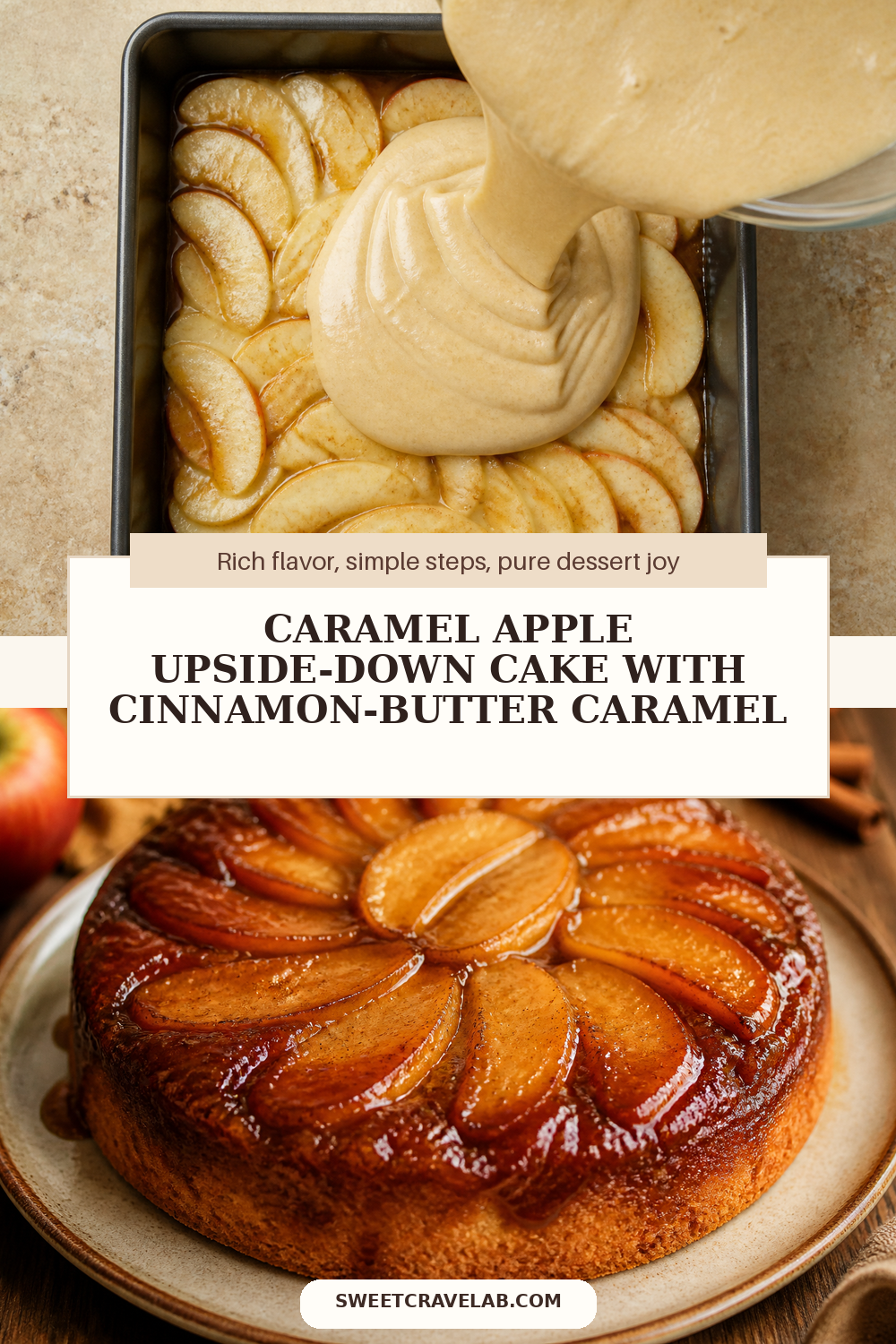 9x9 Caramel Apple Upside Down Cake with Glossy Caramel Set
