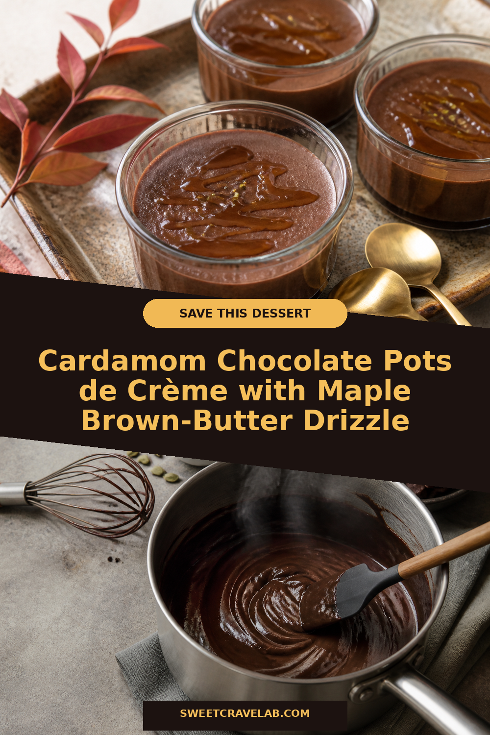 Maple Brown-Butter Drizzle Pots de Crème with Cardamom