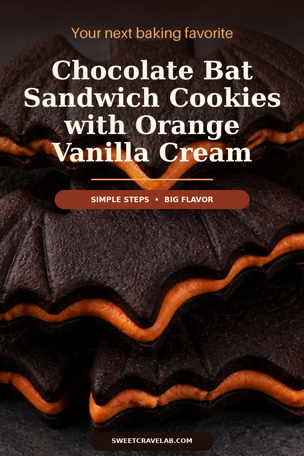 Orange Vanilla Cream Bat Sandwich Cookies (Black Cocoa Cut-Outs)