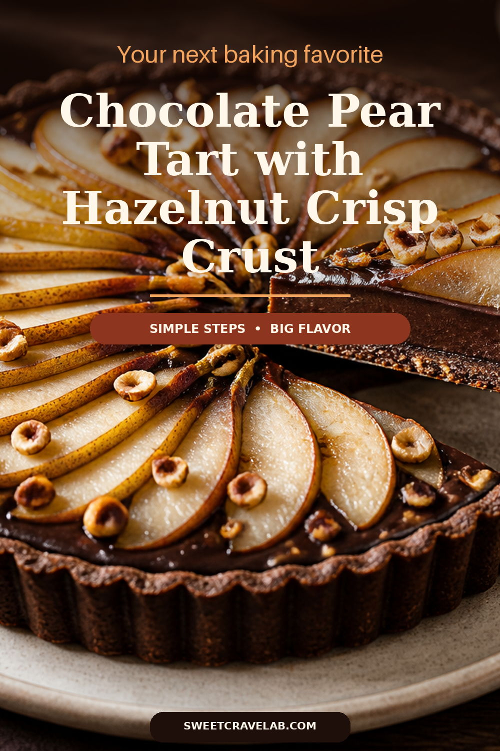 Dark Chocolate Pear Tart with Hazelnut Cookie Base (Fall Elegant Dessert)