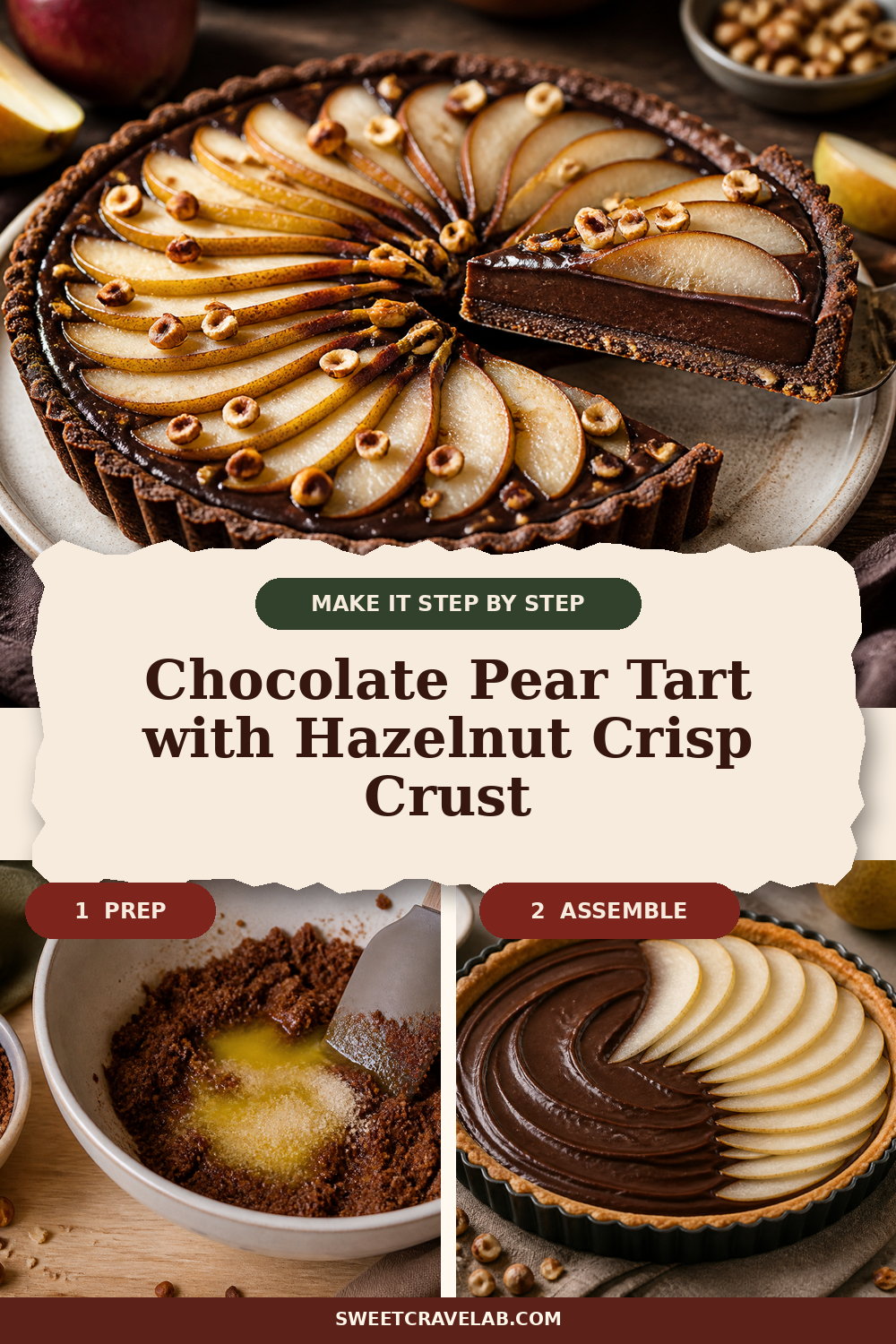 Elegant Fall Chocolate Pear Tart with a Crunchy Hazelnut Crust