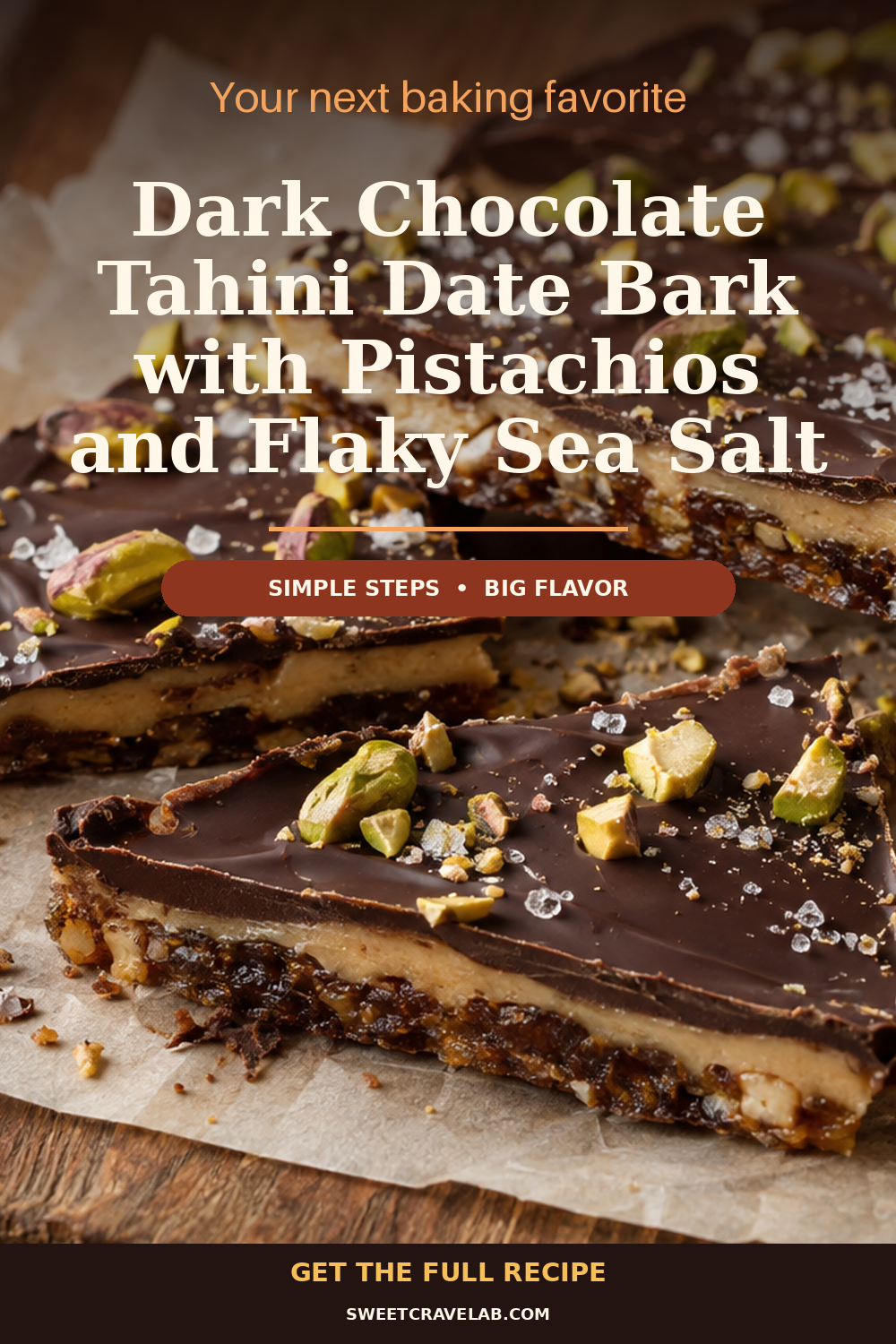 Dark Chocolate Tahini Date Bark (No-Bake) with Pistachios