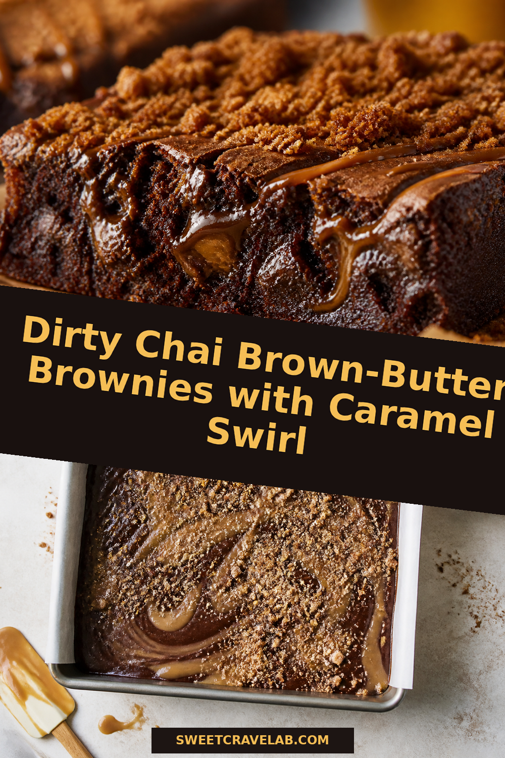 Cozy Dirty Chai Latte Brownies with Espresso-Caramel Swirl