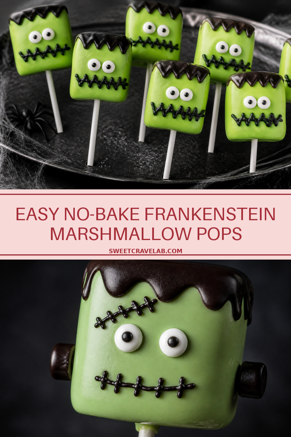 Easy No-Bake Frankenstein Marshmallow Pops (Stitched Monster Theme)