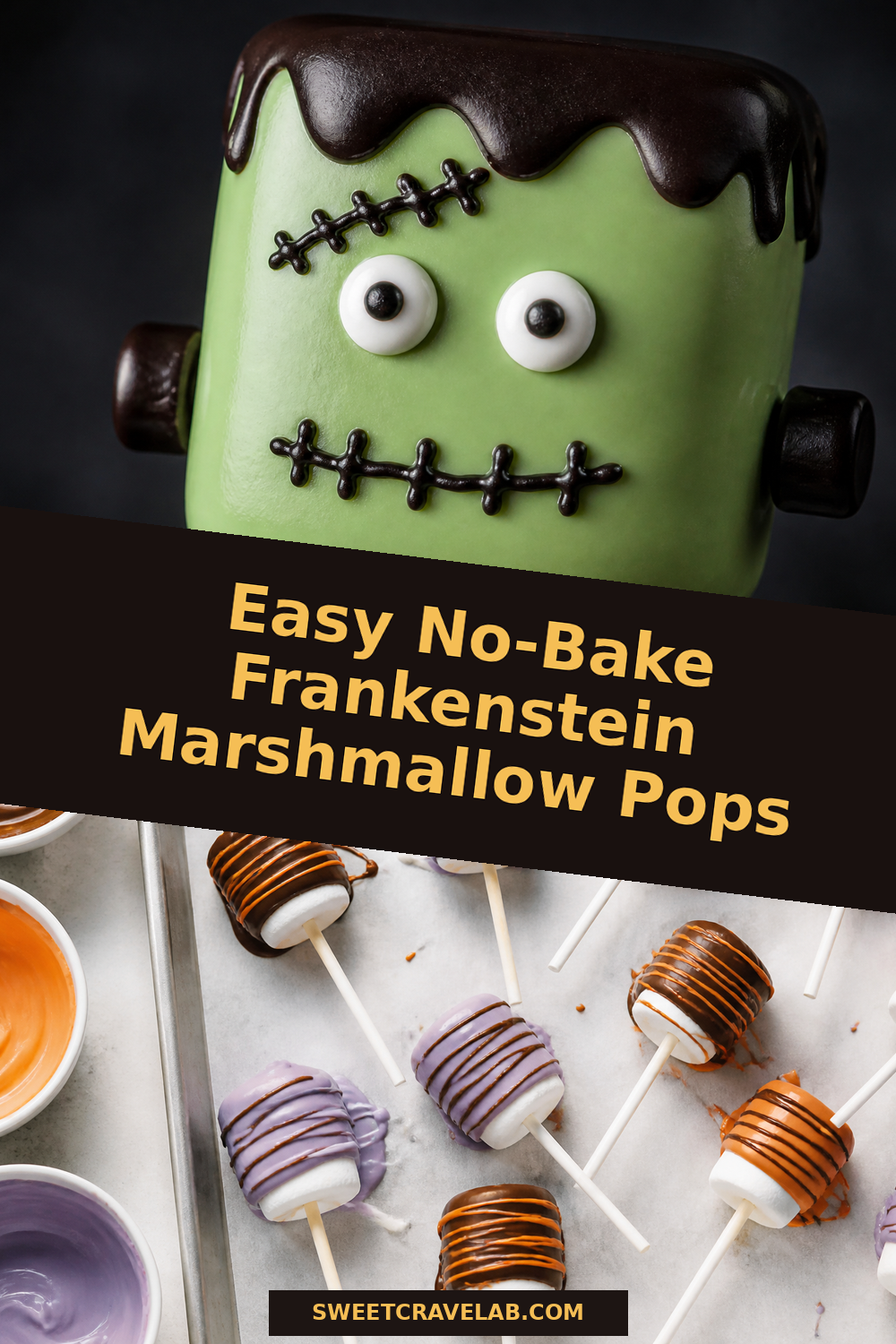 Halloween Marshmallow Pops: Candy Melt Dip + Zig-Zag Stitches