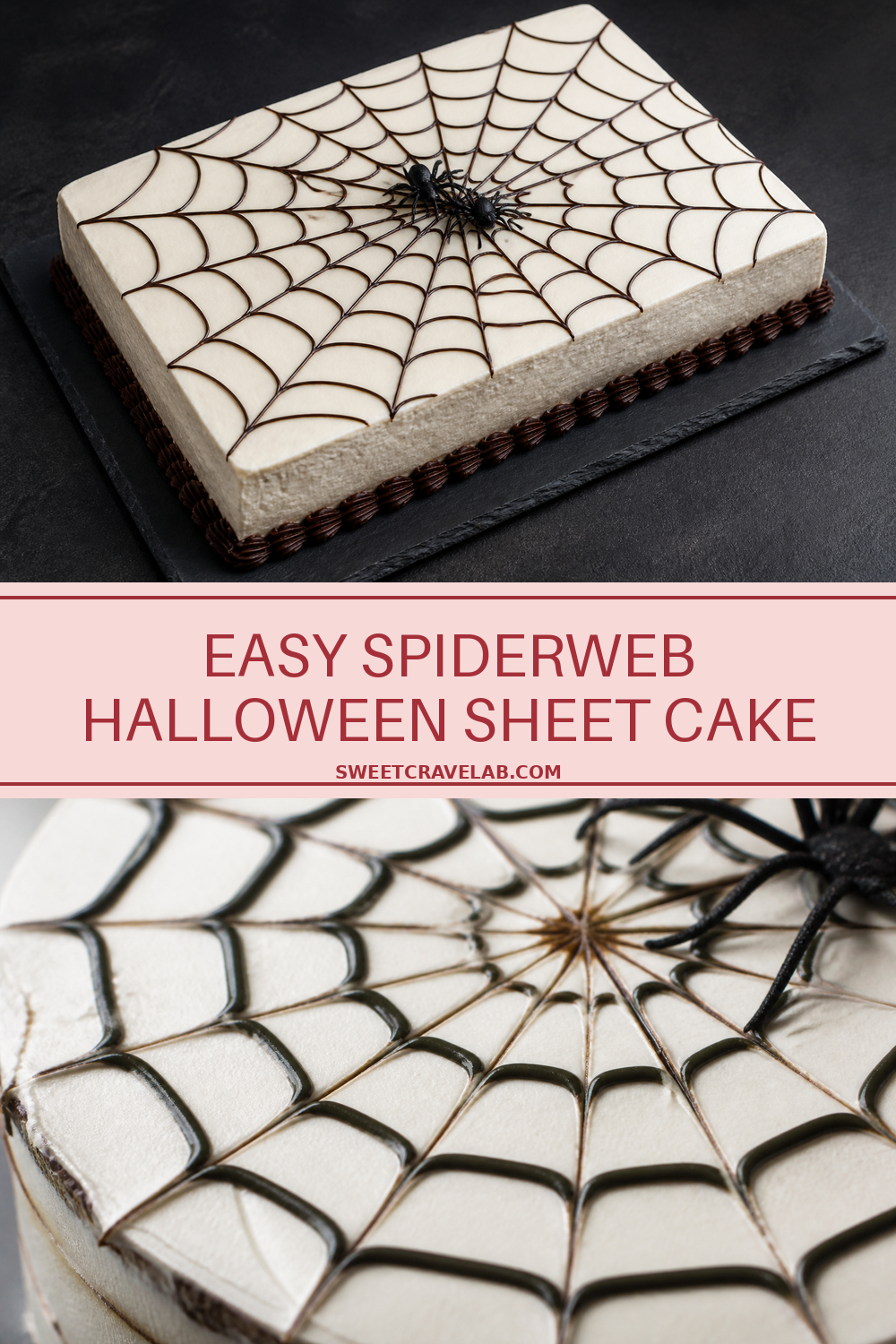 Easy Spiderweb Halloween Sheet Cake