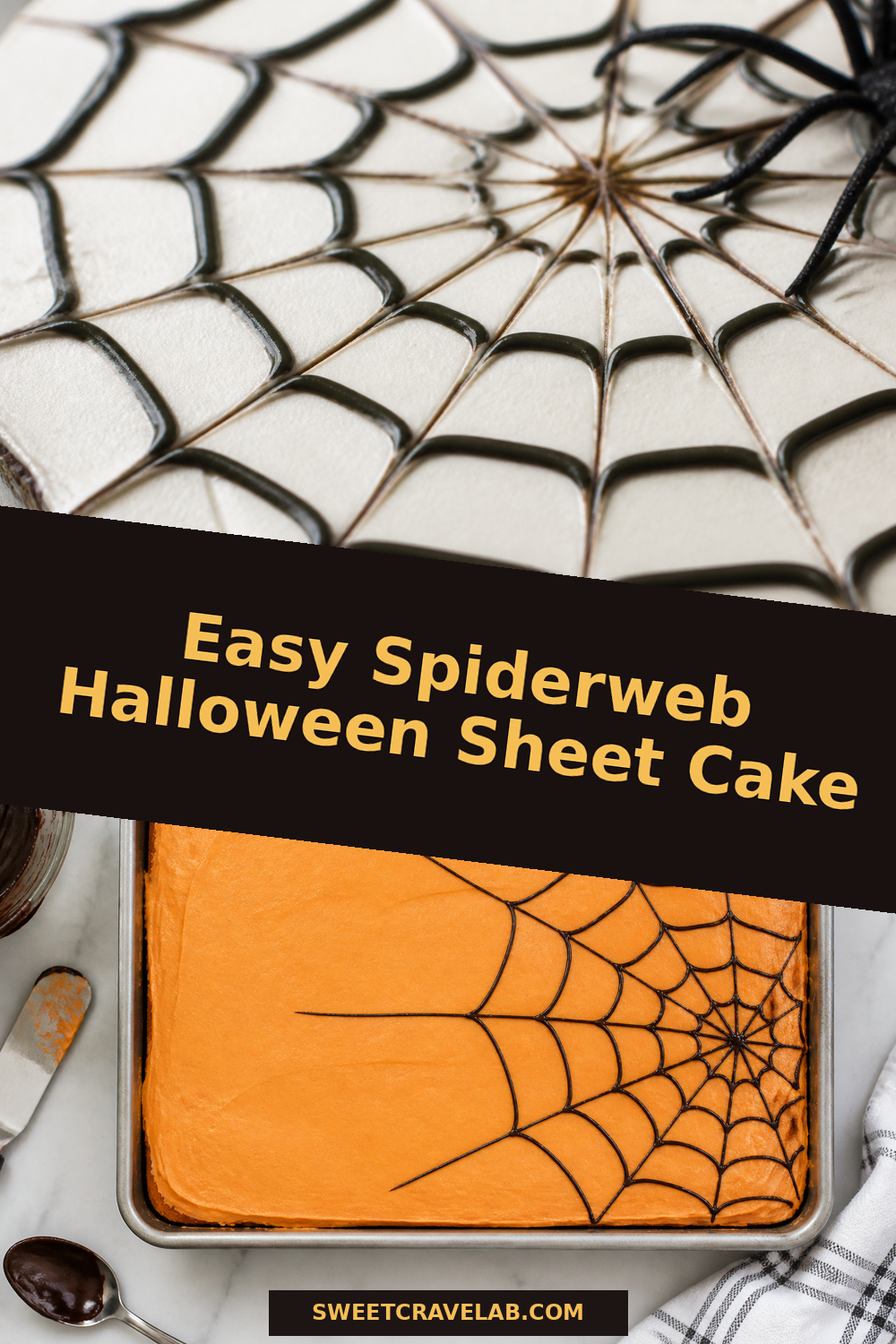 Spiderweb sheet cake tutorial with buttercream web lines
