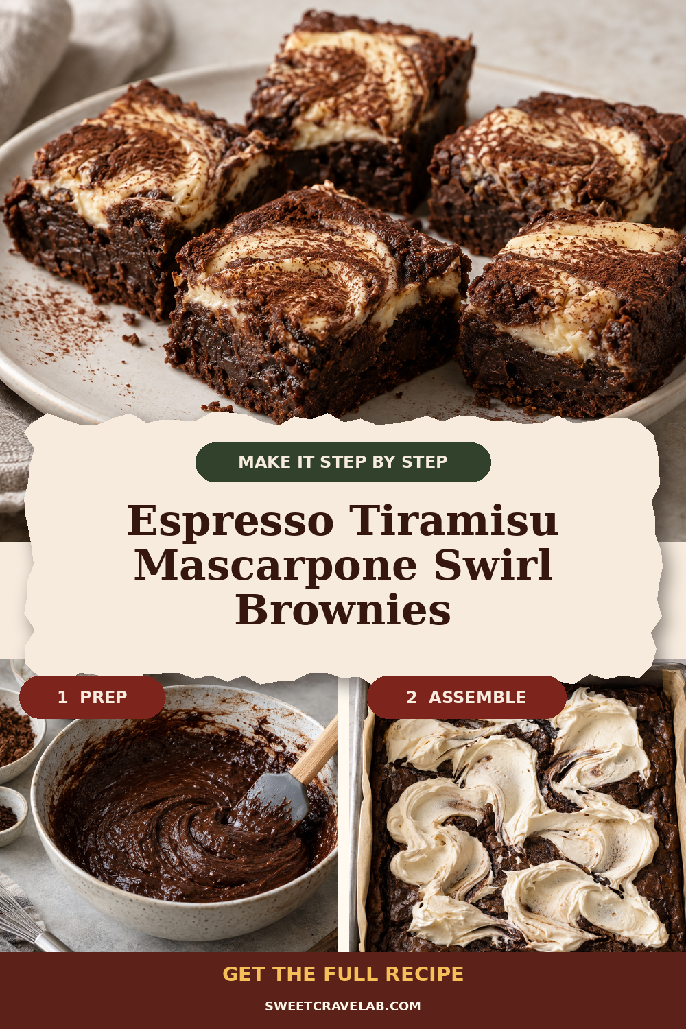 Coffee-forward espresso brownie topped with mascarpone cream