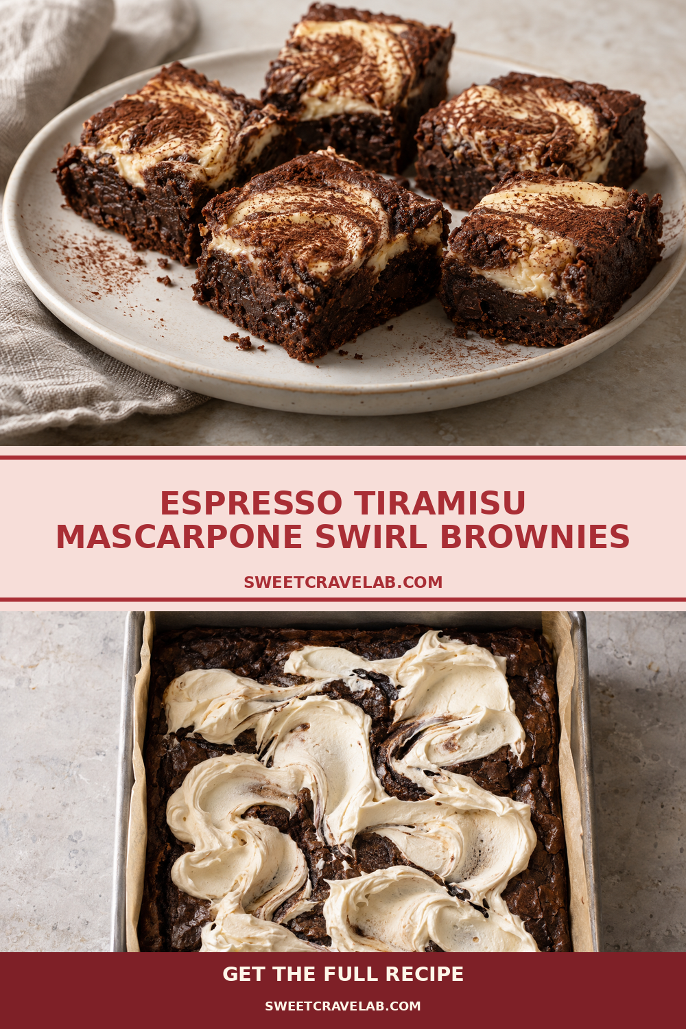 Swirled mascarpone top espresso brownies (tiramisu vibe)