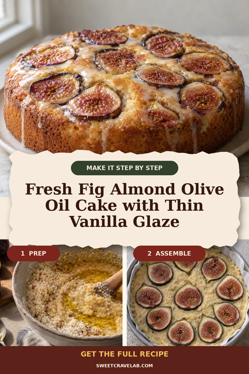 September fresh fig dessert: almond olive oil cake with vanilla glaze