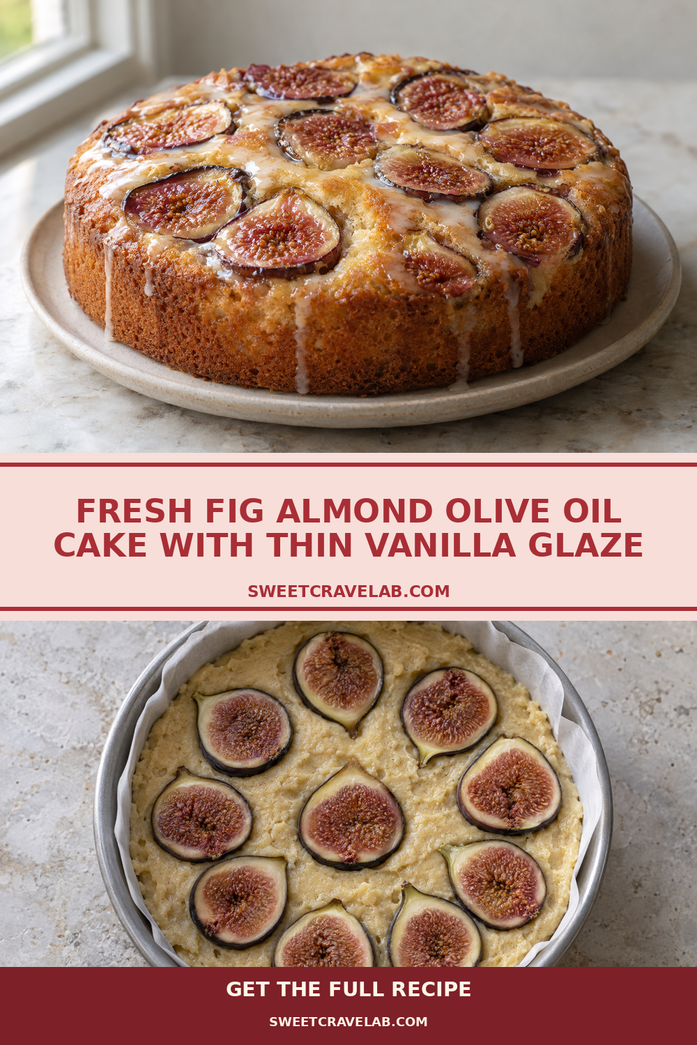 Figs and almond olive oil cake recipe with simple vanilla glaze