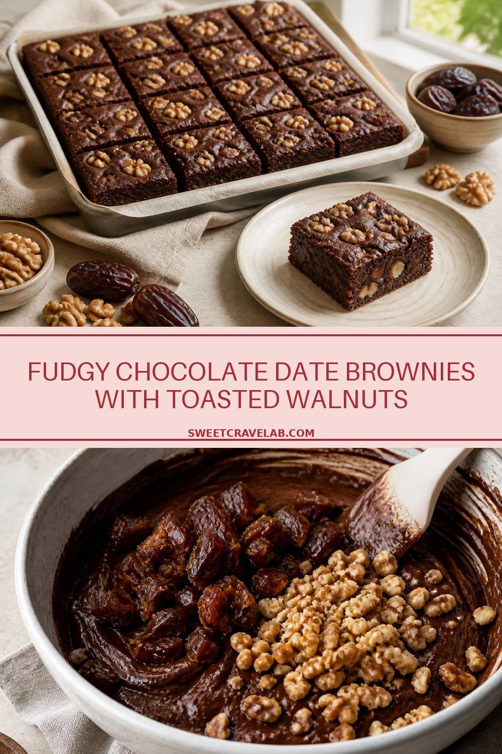 Chocolate Date Brownies with Toasted Walnuts (Fudgy)