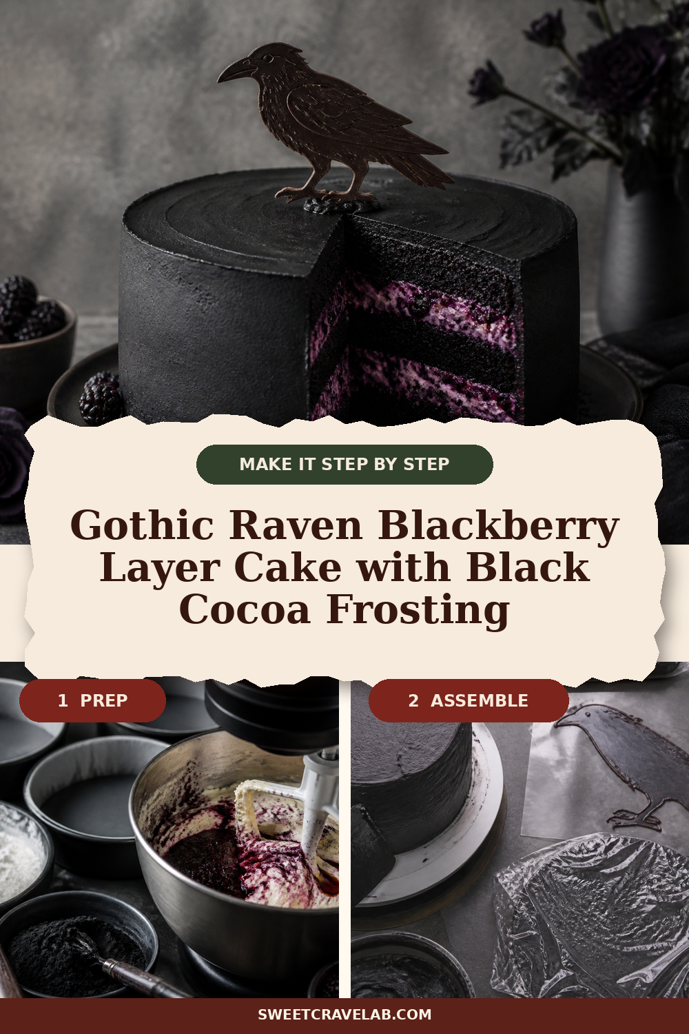 Tempered Chocolate Raven Silhouette Cake (Layer Cake)