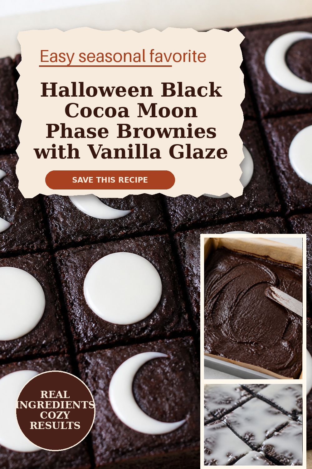 Halloween black cocoa moon phase brownies with vanilla glaze