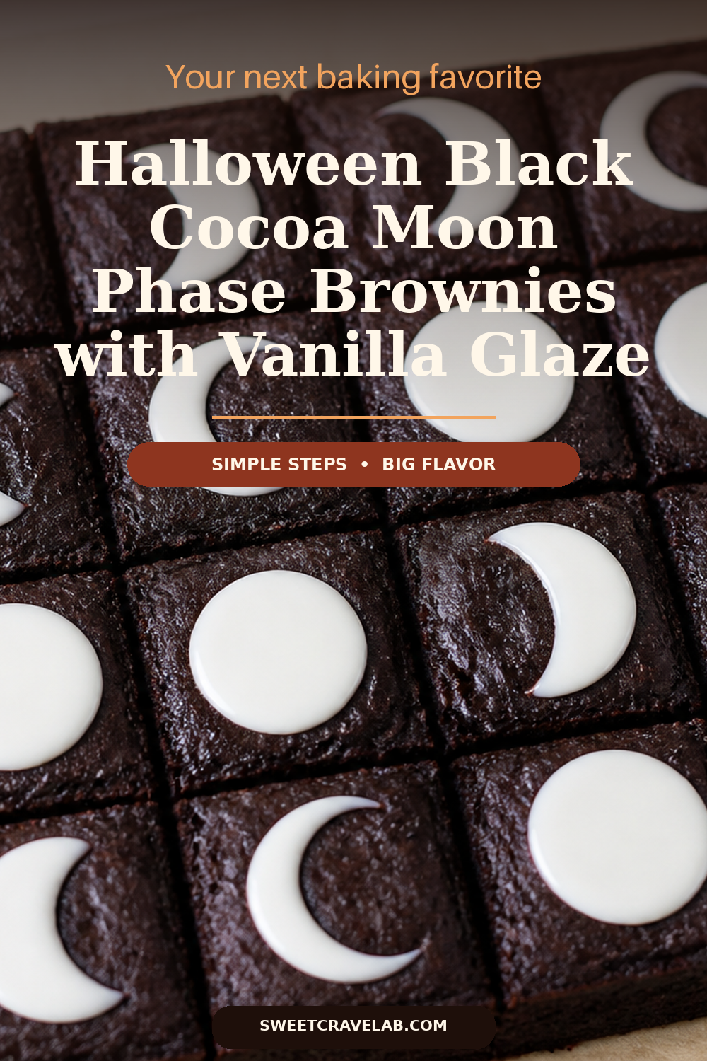 Moon phase brownies with white vanilla glaze for Halloween
