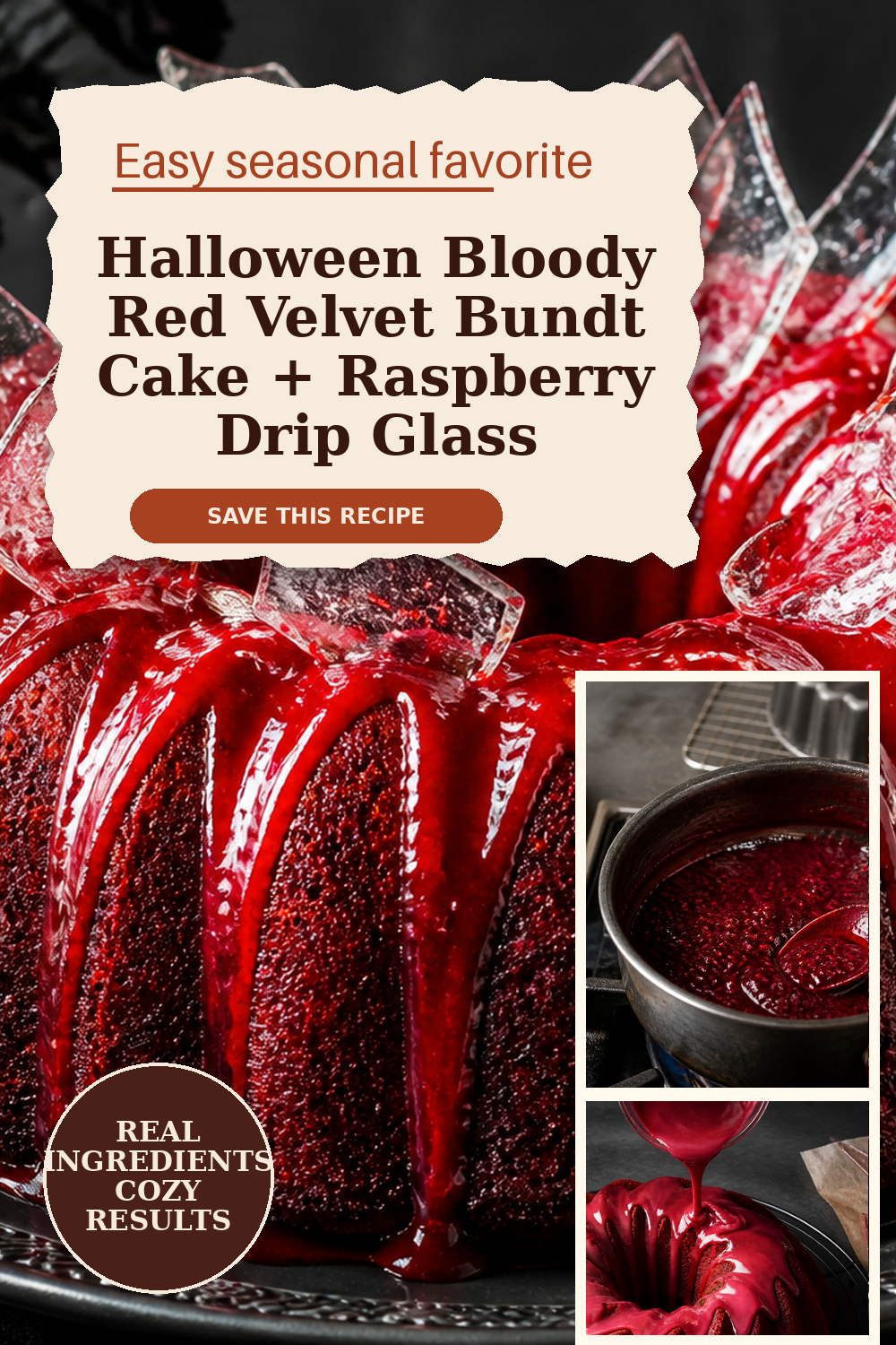 Bloody Red Velvet Bundt with Raspberry Drip Glass Shards