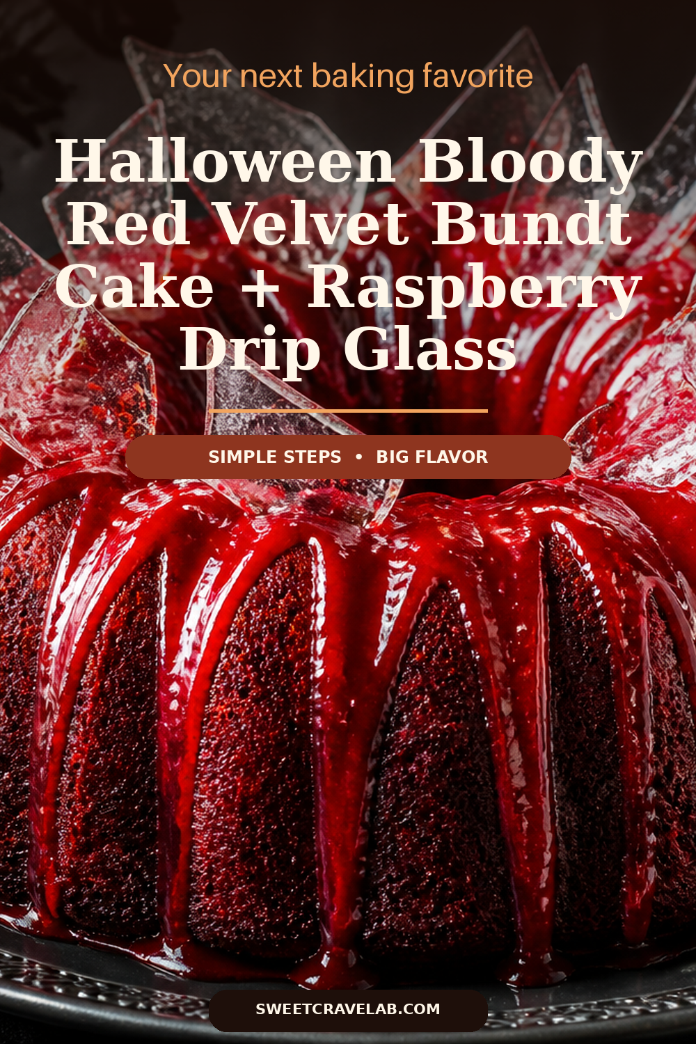Halloween Raspberry Drip Bundt Cake + Edible Glass Shards